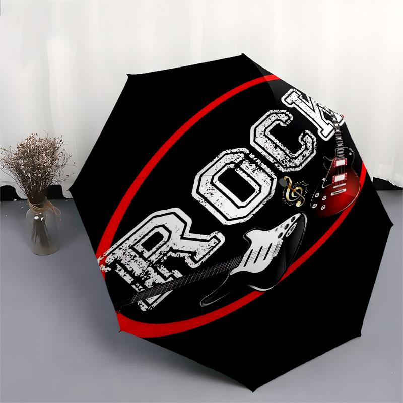 1pc ROCK GUITAROpen/Close Umbrella-Windproof, Compact Travel Umbrella, Sturdy 8-Rib Shaft, Outdoor Accessory1178