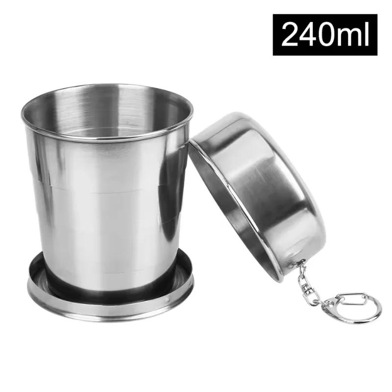 Stainless Steel Travel Carry-On Outdoor Wine Glass Portable Telescopic Water Cup Folding Wine Teacup Large Small and Medium-Size