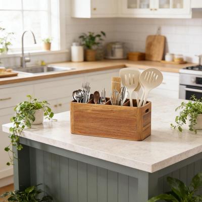 Wooden Cooking Utensil Crock Spoon Fork Storage Holder Silverware Organizer Cutlery for