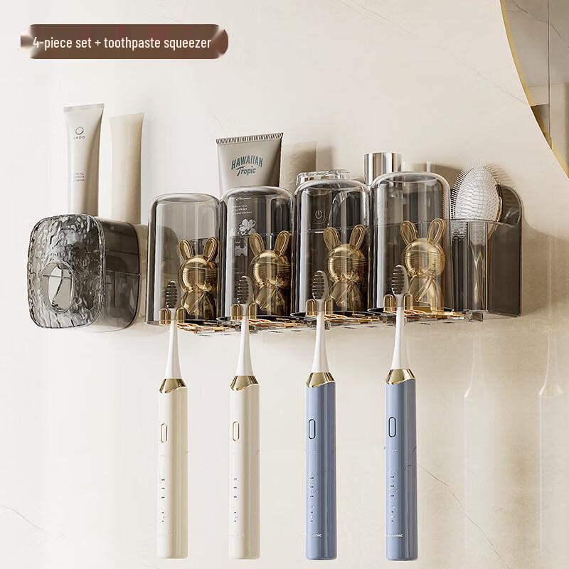 Punch-Free Wall-Mounted Toothbrush Holder with Dispenser