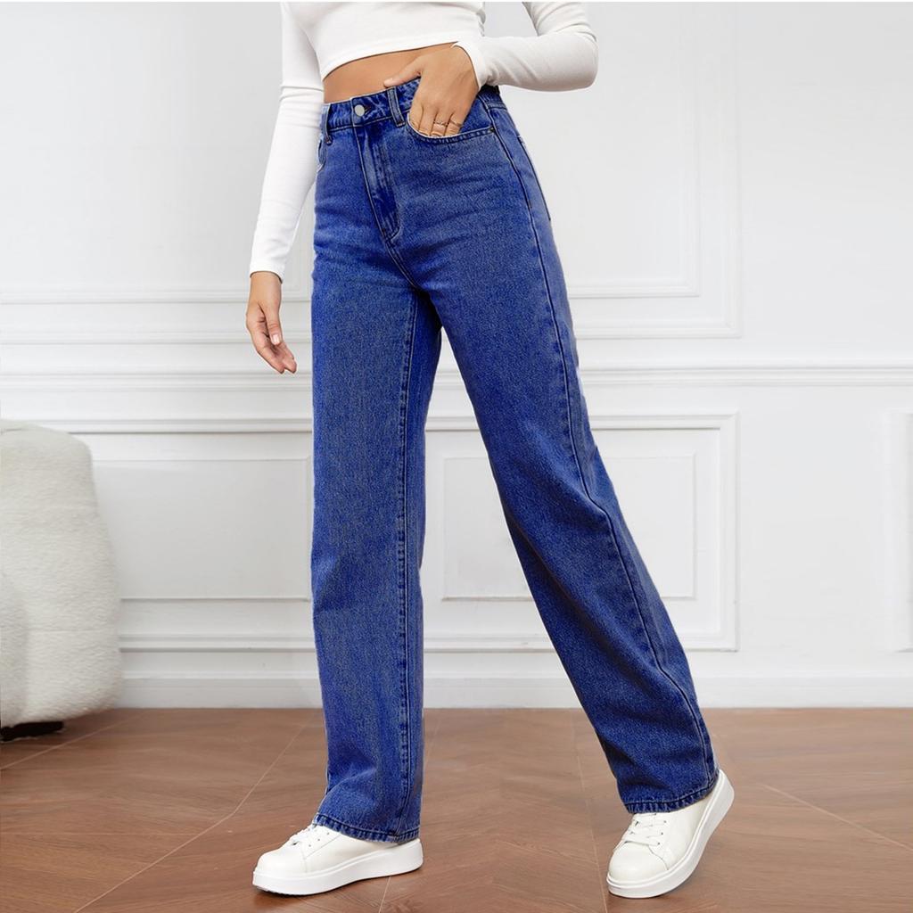 Women's High Waist Women's Jeans Fashionable Versatile Straight Leg Pants
