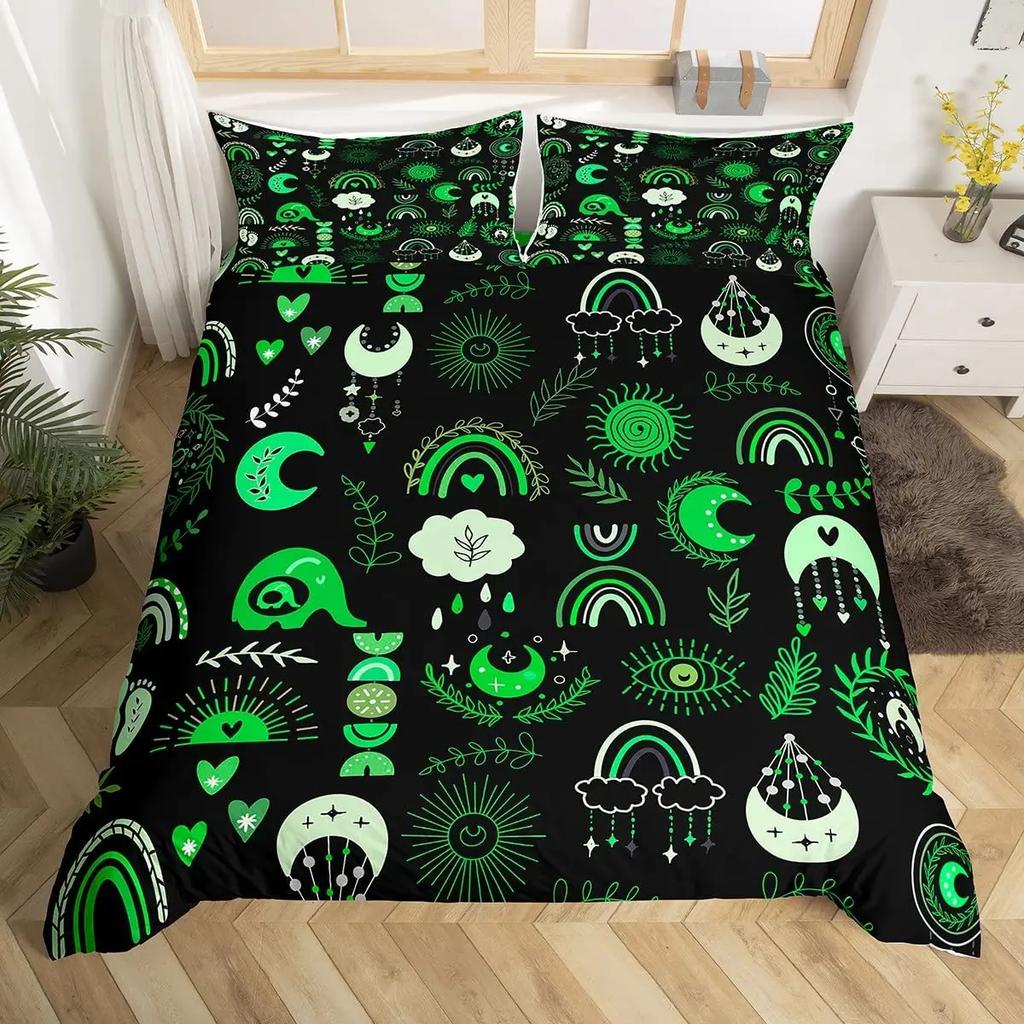 Comforter Rainbow Heart Love Bedding Set Microfiber Colorful Rainbow Clouds Comforter Twin King Size For Kids Girls