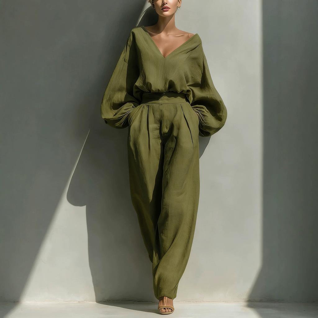2026 Independent Station European and American Women's Shirt and Pants Two Long Sleeves Loose Fashion Neutral Style Retro Cotton and Linen Suit