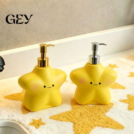 Bathroom Soap Dispenser 400ML Cartoon Star with Plastic Pump, Refillable Liquid Hand Container Container, Empty Shower Gel Lotion Bottle for