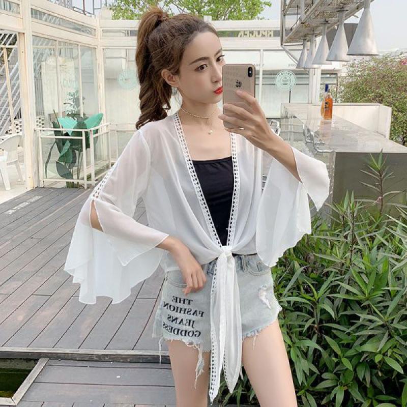 Women's Chiffon Sun Protection Cardigan - Loose, Versatile, Bell Sleeve, Trendy Outerwear