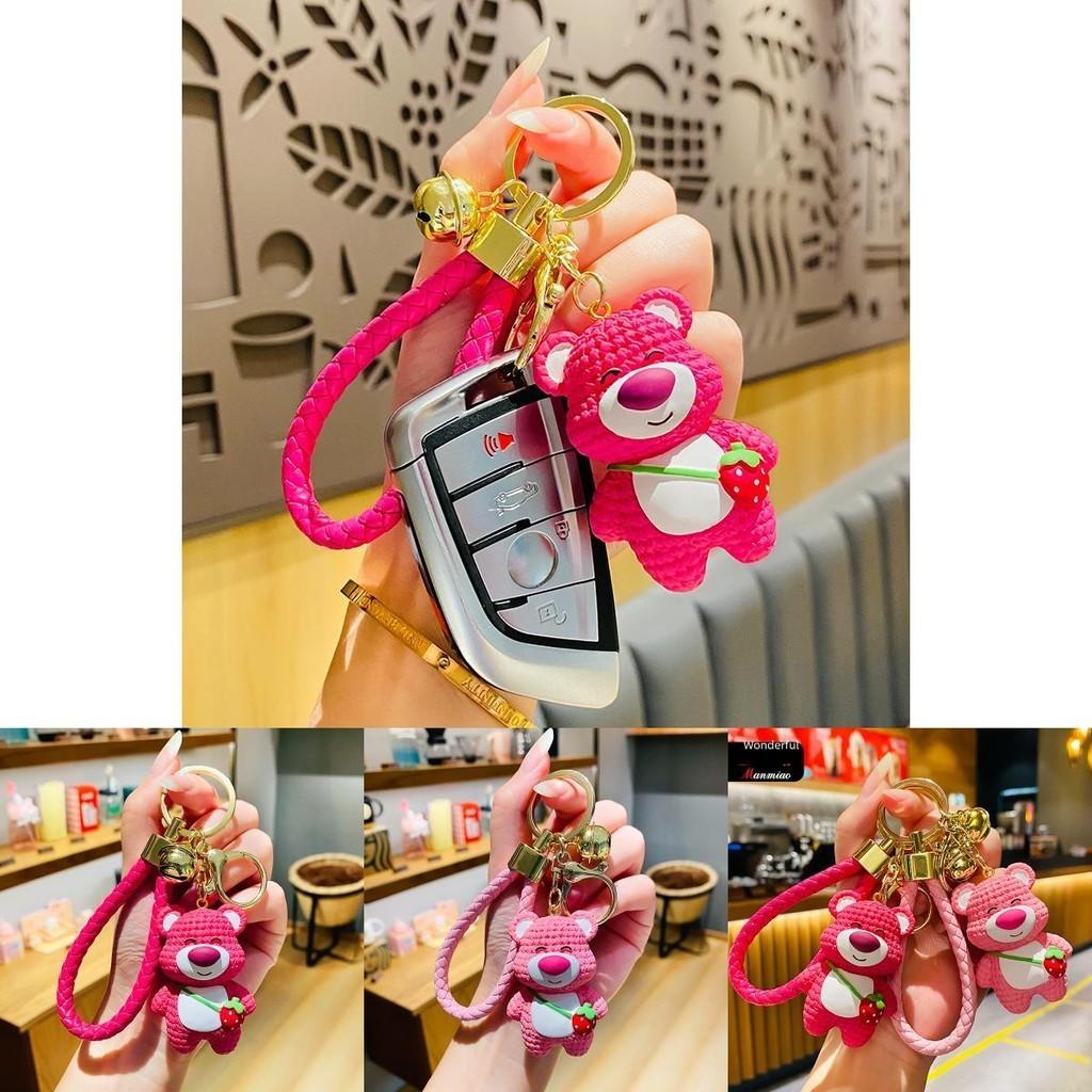 Adorable Resin Strawberry Bear Keychain Cute Cartoon Key Ring Perfect For Bags And Gifts