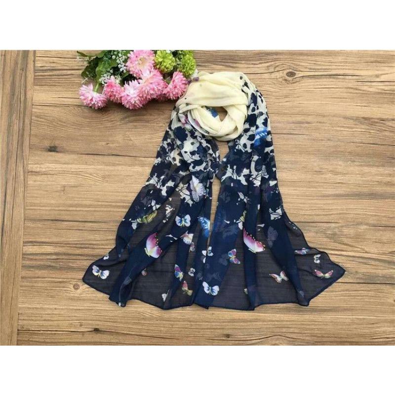 Spring and Summer Women's Chiffon Printed Scarf Sun Protection Thin Silk Scarf Shawl Beach Butterfly Scarf
