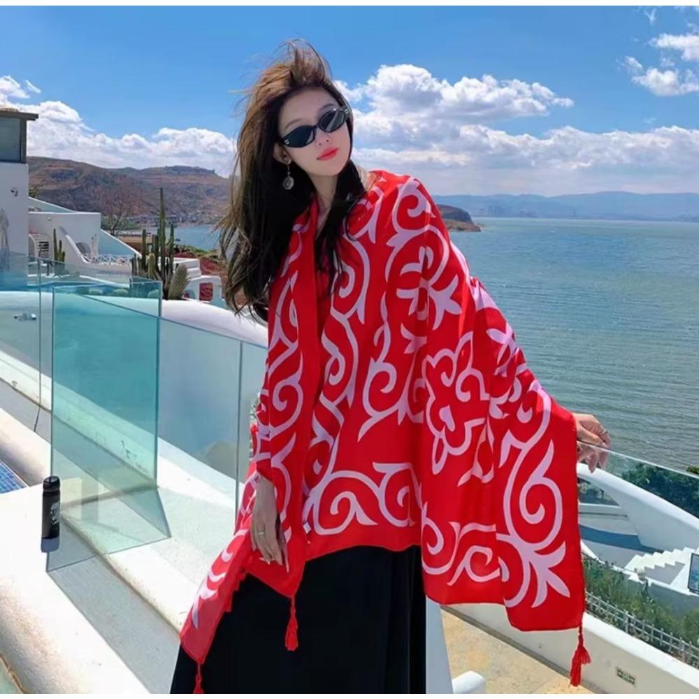 Chaka Salt Lake Great Northwest Tourism Ethnic Style Scarf Silk Scarf Women'S Summer Seaside Beach Shawl Sunscreen Thin
