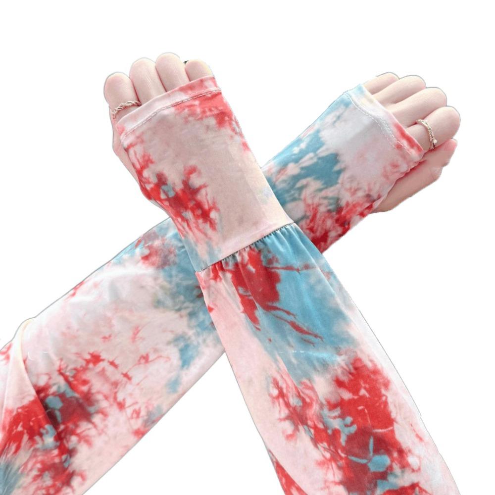 Tie Dyeing Long Ice Silk Sleeves Ethnic Style Cycling Gloves Breathable Sunscreen Arm Covers  Women