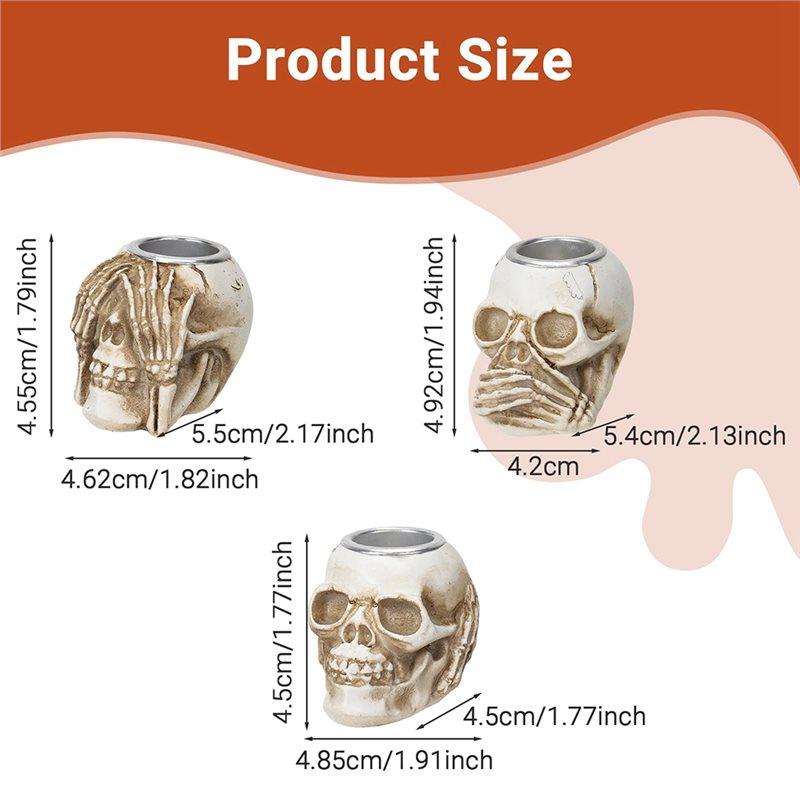 ABWR-Halloween Table Decor Centerpiece Candlestick Resin Skull Candle Holder, Spooky Creepy Crafts