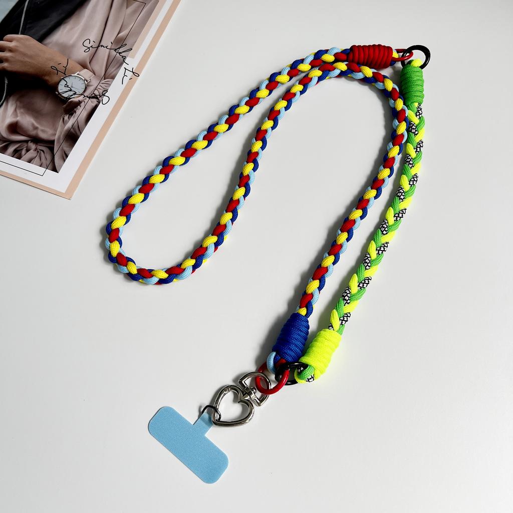 DIY Two-In-One Mobile Phone Universal Lanyard, Diagonal Span Long Rope, Wrist Short Rope, 360° Rotation, Metal Heart Buckle
