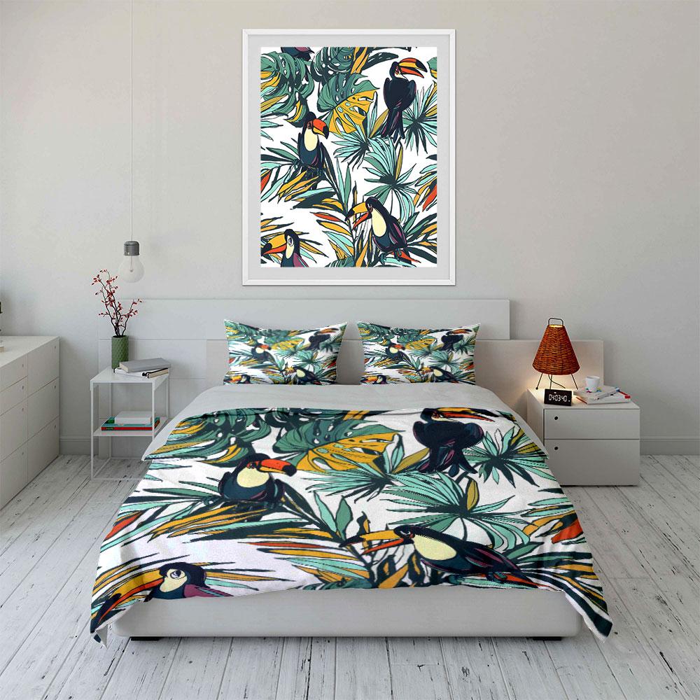 Set Biancheria da Letto con Stampa Piante Tropicali Toco per Bambini Regalo di Lusso Set Copripiumino Stampa Digitale 3 Pezzi Morbido Confortevole Traspirante