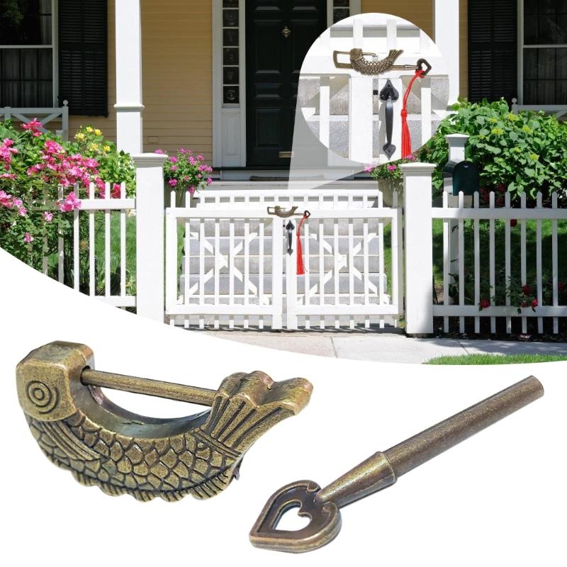 Vintage Fiskformad Hänglås med Nyckel Brons Antikt Lås Brons Fiskdesign Lås för Träresväskor & Smyckeskrin