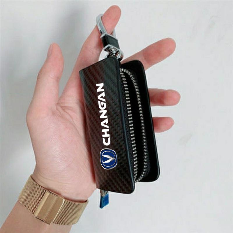 Carbon Fiber Car Key Chain Holder Case Cover Bag For changan cs35 cs15 cx70 cs55 cs95 cs75 cs75fl plus