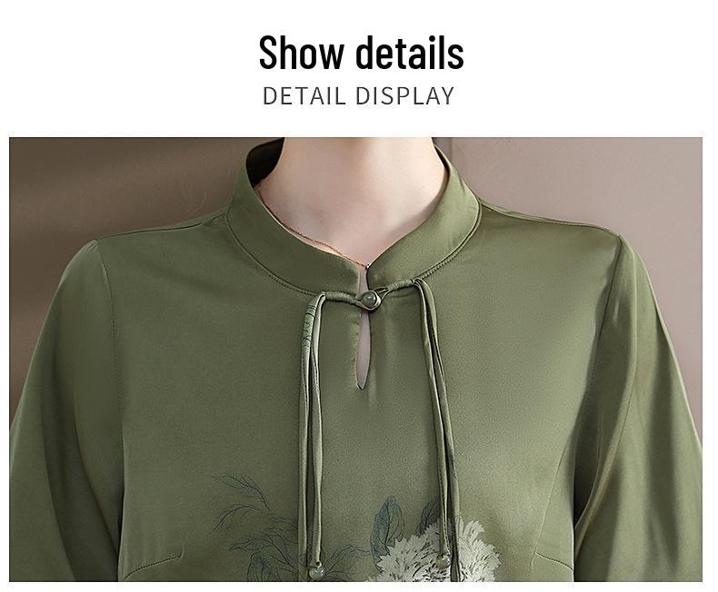 Mom's 2026 Chinese Style Chiffon Suit: Short-Sleeve Printed Top for Middle-Aged and Elderly Women