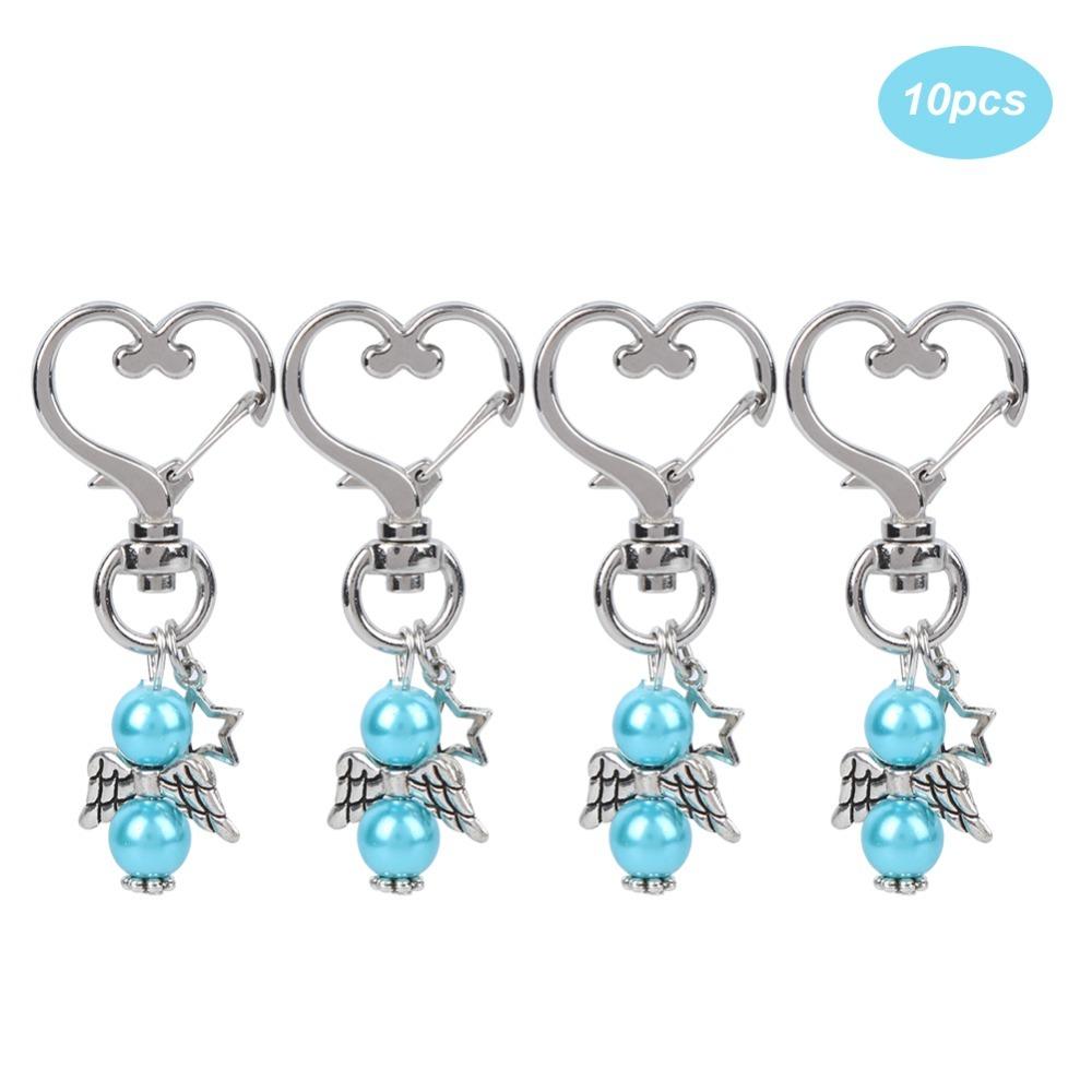10pcs White, Pink, Blue Angel Wing Heart Keychain Daily bag pendant and key storage decoration синий