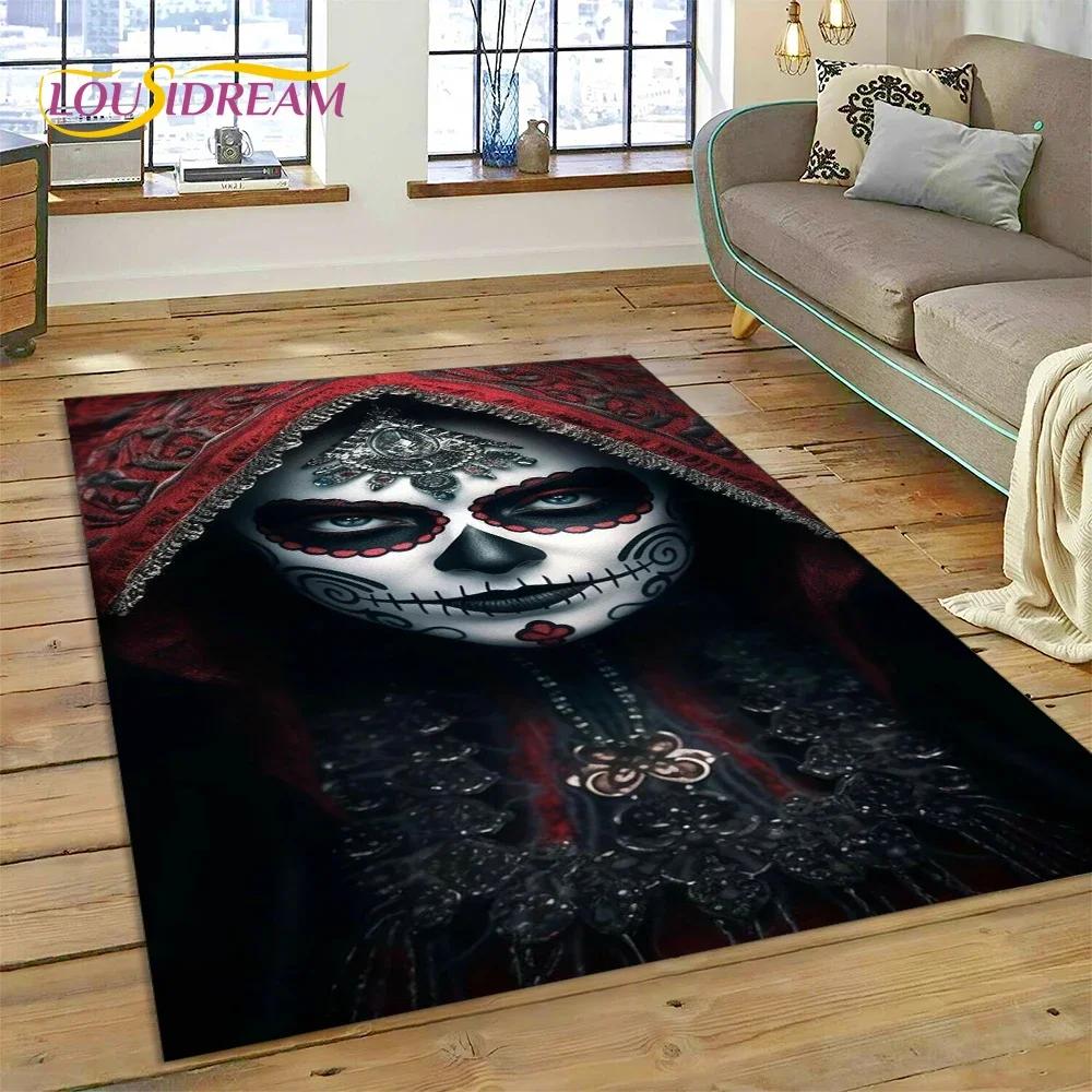 Skull Dead Girl Gothic Horror Female Rose Carpet Rug for Bedroom Living Room Home Sofa Decoration,Kid Game Large Decor Floor Mat