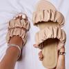 Fashion 2024 Women's Summer New Double-layer Leather Sandals Pleated Flat Bottomed Women's Outdoor Beach Outdoor Slippers
