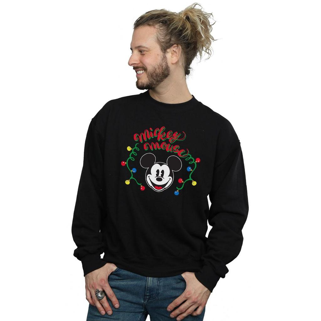 Disney Mens Mickey Mouse Christmas Light Bulbs Sweatshirt