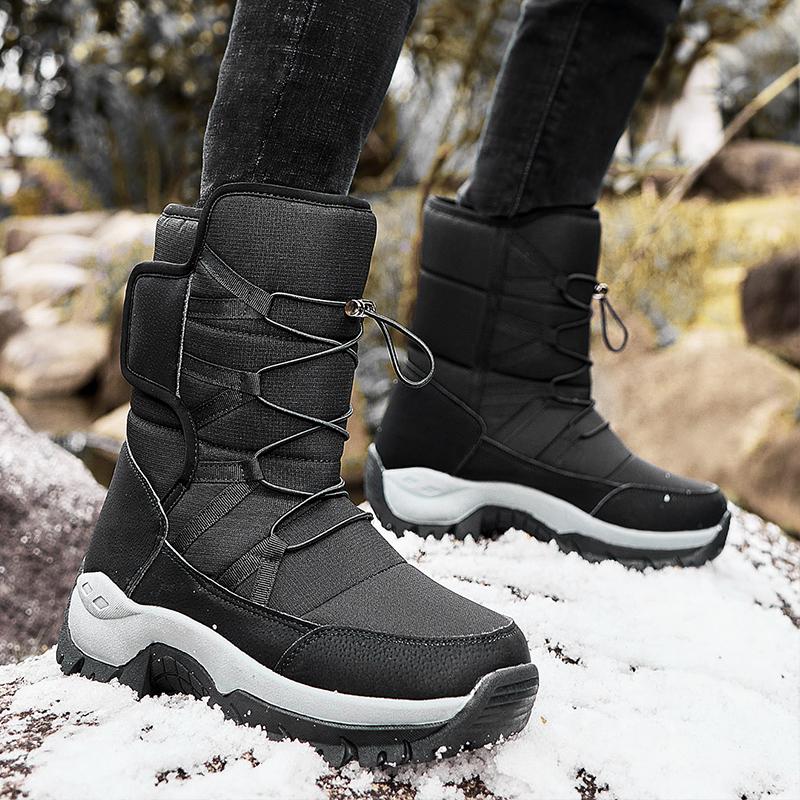 Herren-Schneestiefel mit dicker Sohle und rutschfestem und verschleißfestem Fleece für den Winter, große Schneestiefel