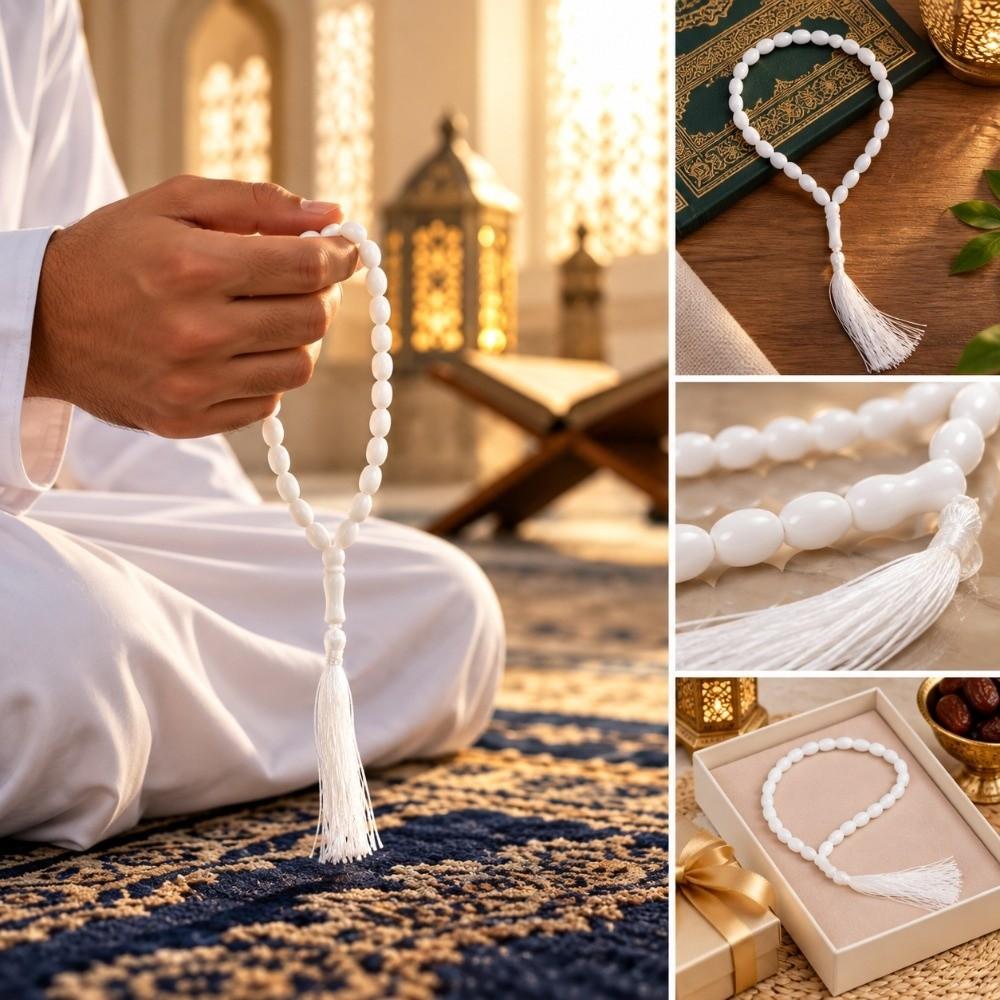 4pcs White Tasbih Beads 33 Beads Prayer Beads Necklace Portable Tasbeeh Set  Daily Prayer