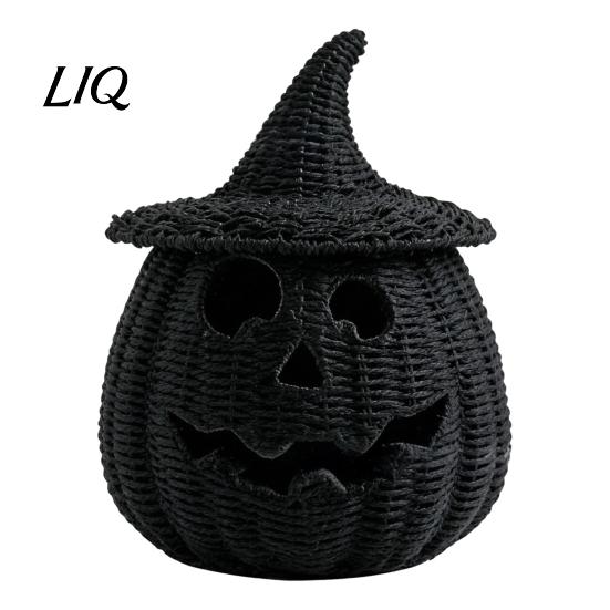 Halloween Pumpkin Ornament Spooky Storage Box, Resin Jack-O-Lantern Tealight Box Holder, Hollow Tabletop Decoration for Party