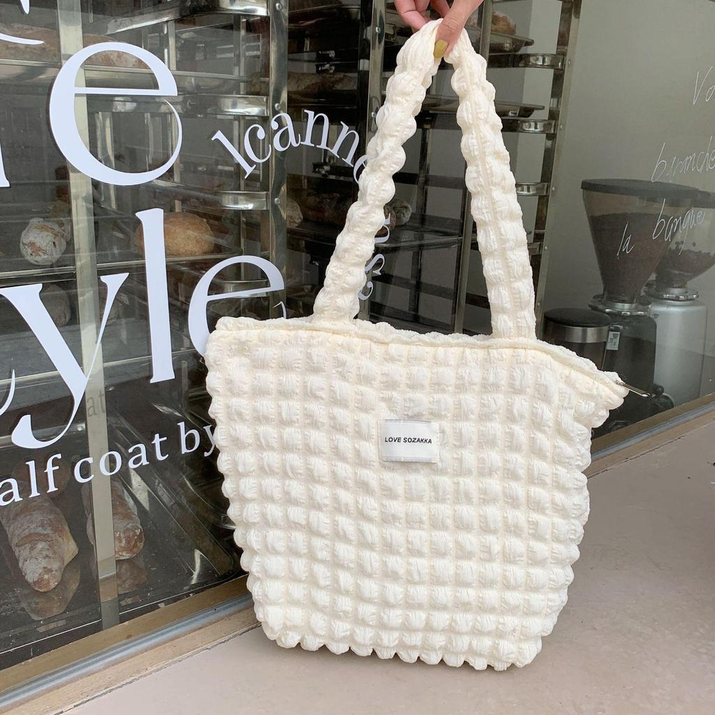 Women Cloud Bubble Flower Shoulder Bag Female Student Simple Handbag Canvas Bag