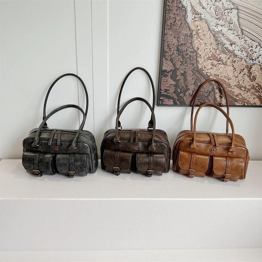 Handbag Pocket Boston Tote Bag Korean Style Underarm Bag All-match PU Bowling Bag  Women