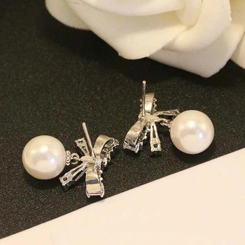 Delicate Pearl Bow Stud Earrings for Women Girls 2025 New Small  Sterling Silver Earrings  Bijoux Cute Gifts