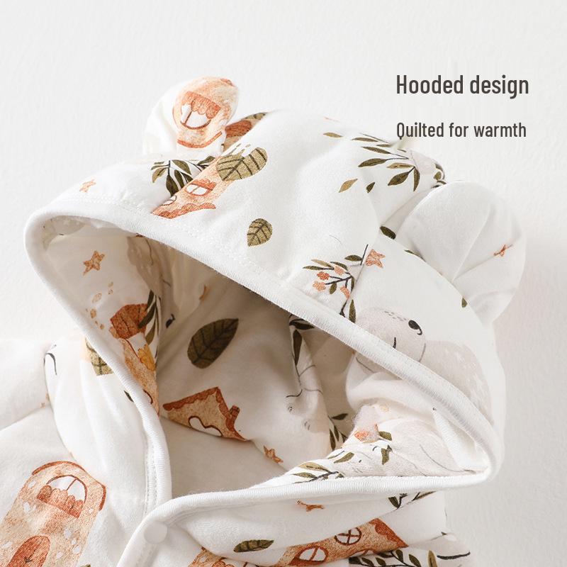 Quilted Hooded Baby Onesie - Autumn/Winter Romper for Outdoor Crawling