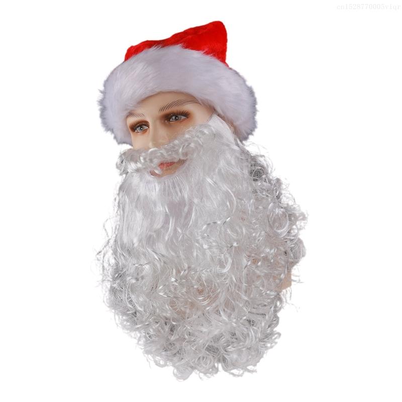 Santa Hat Santa Beard Christmas Party Costume Accessory for Men Women Christmas F0S4