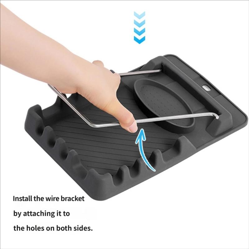 Spatula Rest and Pot Lid Rack with Partitioned Drain Tray, Metal Frame Stand for Sink Area, Table Side Service and Daily Cooking for Kitchen Counter