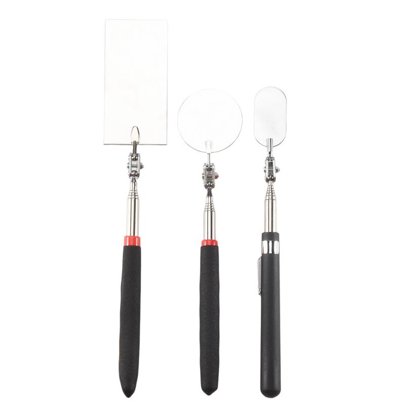 ABJI-3 Pieces Telescoping Inspection Mirror Round Mirror Square Mirror Inspection Tool For Checking Vehicle,Observing Mouth