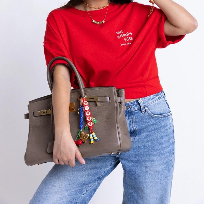 Trendy Love Cherry Keychain Ins Style Colorful Woven Rope Keyring Bag Charms Handbag Hanging Decoration Keycord Gifts