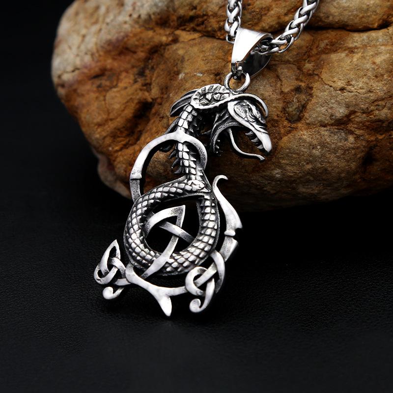 Viking Dragon Men's Necklace Jewelry Vintage Dragon Pattern Hovering Stainless Steel Pendant Domineering Necklace Jewelry