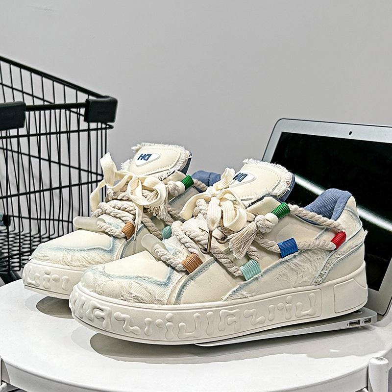 Sneakers Patchwork di Jeans Scarpe Casual con Lacci e Plateau