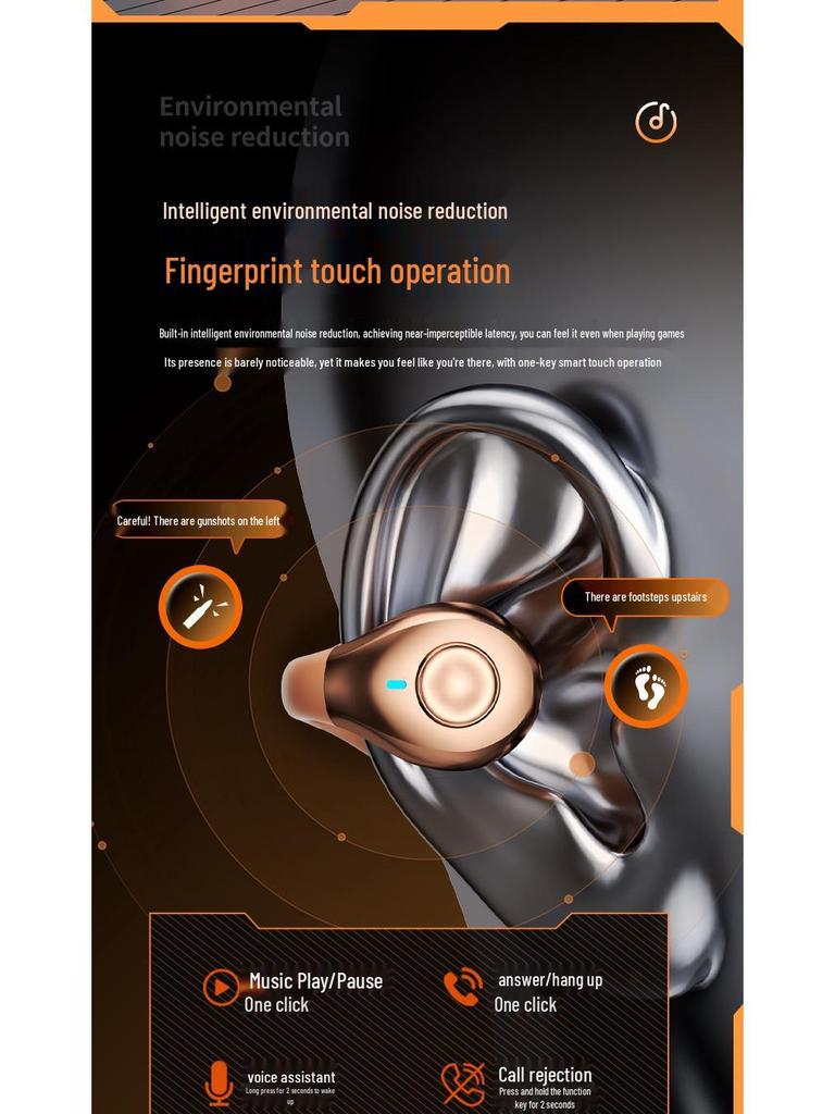 2025 H205 Bluetooth Earclip Headphones, In-Ear, Long Battery, Noise-Cancelling for Running and Sports.