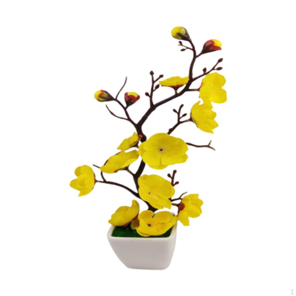 Artificial Plum Blossom Bonsai Pot Desktop Faux Potted Plant for Home