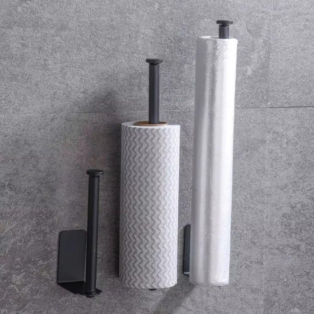 New Self Adhesive Paper Towel Holder Stainless Steel Silver Black Kitchen Organizer Punch-free Storage Holder