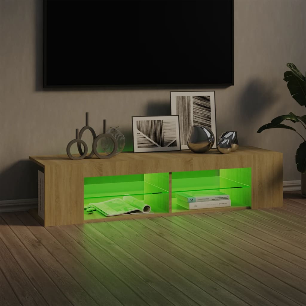 TV Stand with LED Lights Sonoma Oak Finish 135 X 39 X 30 Cm