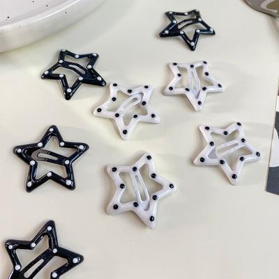 10pcs/Set Black White Star BB Hair Clips Y2K Women Girls Polka Dots Cute Metal Star Hairpins Kids Barrettes Hair Accessories