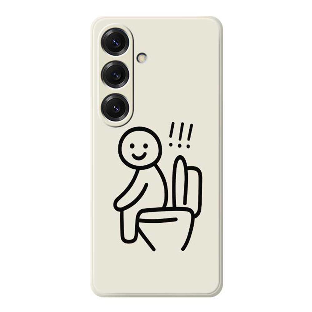 

For Samsung Galaxy S25 Case Stickman Toilet Pattern Printing Straight Edge TPU Phone Back Cover Beige