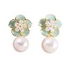 Elegant Zircon Flower and Pearl Stud Earrings - High-End Niche Design