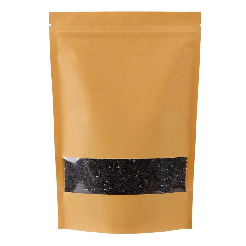 Sáček z kraftového papíru, samonosný, s průhledným okénkem, samouzavírací obalový sáček, ekologický zapečetěný obalový sáček, dostupný v několika velikostech