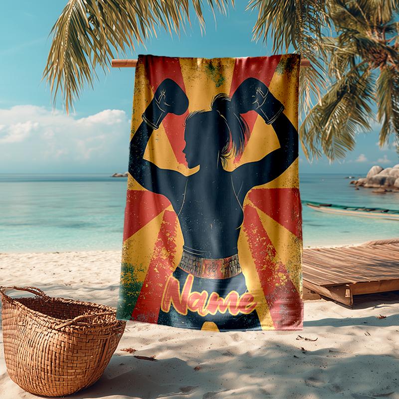 Custom Name Ultra-Soft Beach Towel with boxing Theme,Ideal for Pool - Camping, Diving - Perfect Travel Essential, Vibrant Beach Towel.