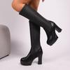 Winter Skinny High Heel Fashion Boots Large Size Fleece Side Zipper Coarse Heel High Boots Women