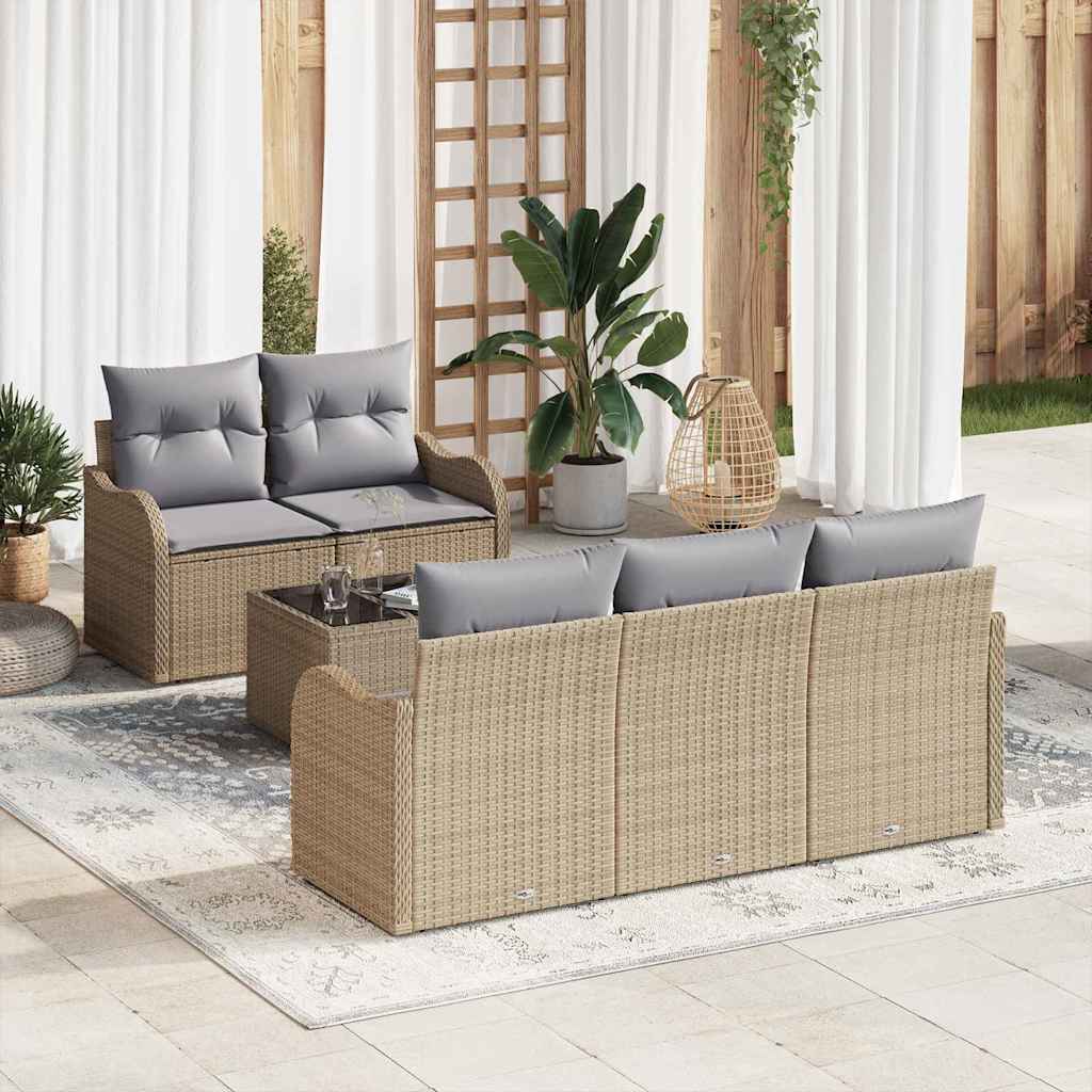 Garden Sofa Set Beige Poly Rattan