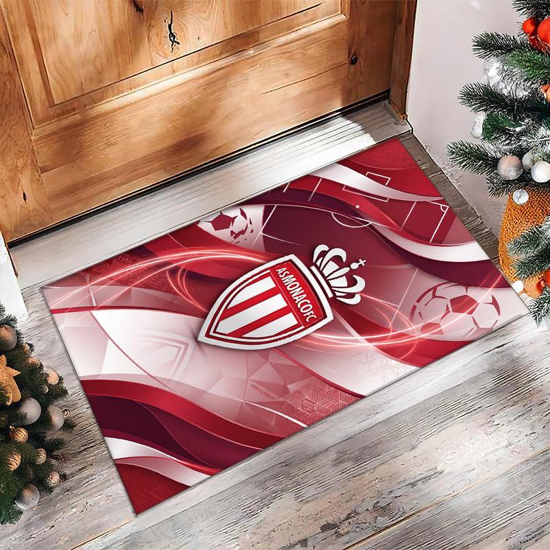 Monaco FC Soccer Football Pattern Soft Area Rug Non Slip Indoor Floor Carpet Sports Decor Mat for Bedroom