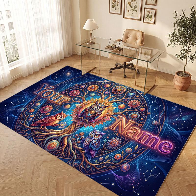 Mushroom Forest Theme Crystal Velvet Floor Rug Personalized Custom Name Text Warm Carpet Home Decoration