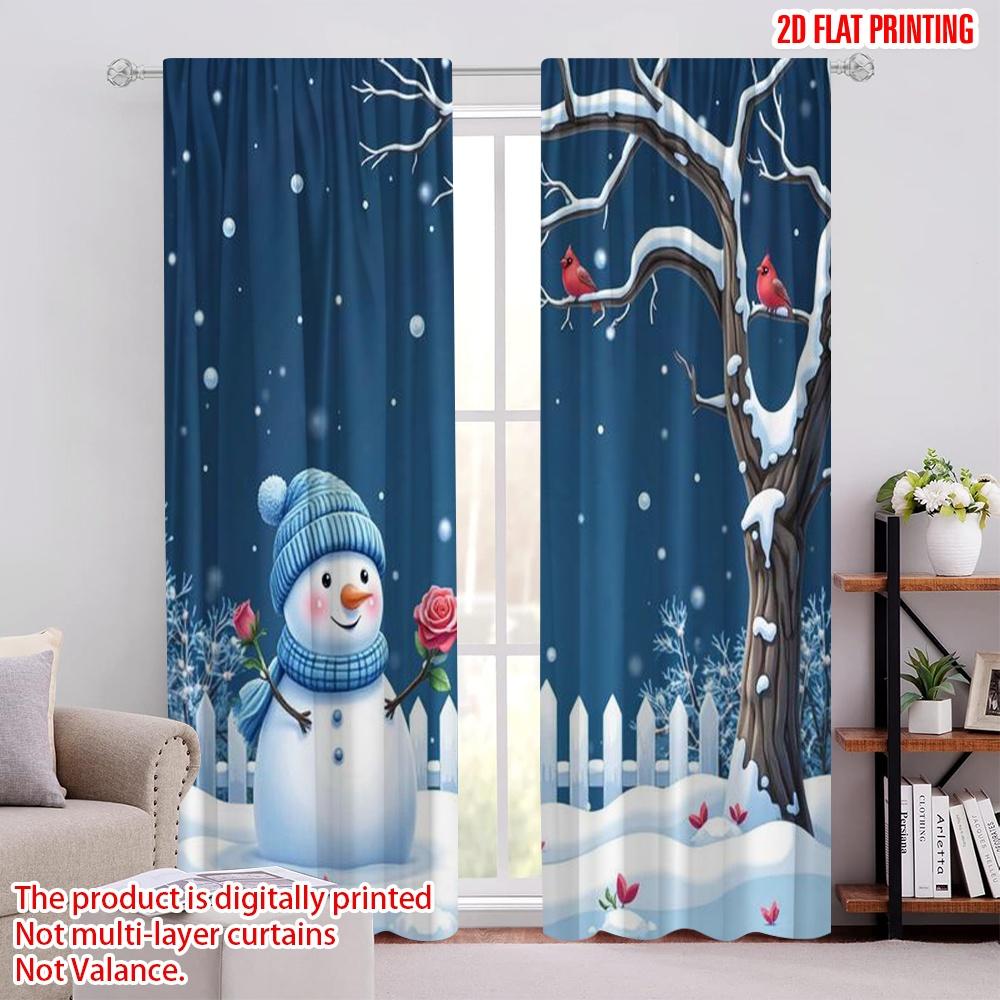 

Set Of 2 Flat Printing Christmas Drapes Winter Wonderland Snowman Fabric Without Electricity Birthday Party Curtain Made Polyester Machine Washable W100*H70(CM)-Rod Pocket&2PCS